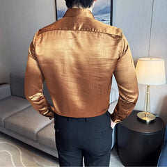 Threebooy Men High-quality Glossy Wrinkle Resistant and Iron Free Shirt Men Social Shirt Long Sleeved Slim Fit Clothing Plus Size Tailcoat