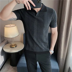 Threebooy New Style Men's summer High quality short sleeves Polo Shirts/Male Slim Fit Stripe Ice silk Hollow out POLO shirts S-3XL