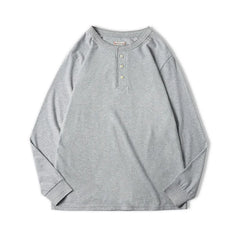 Threebooy Long-sleeved Henley Shirt for Men Three-button Classic Design Round Collar Beige Basic T-shirts Male Autumn Thin Tees