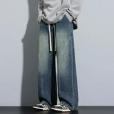 Threebooy New Fashion Patchwork Men's Jeans Baggy Straight Elastic Waist Denim Pants Classic High Street Hip Hop Vintage Male Trousers