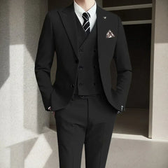 Threebooy Solid Color Formal Business Suits High-quality Wedding Art 3 Pieces Blazer Vest and Pants Set for Wedding Dresses Banquet