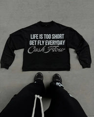 Threebooy Round Neck Y2k Pullover Retro Gothic Hip Hop Letter Pattern Hot Diamond Double Layer Long Sleeved T Shirts Sweatshirt Streetwear