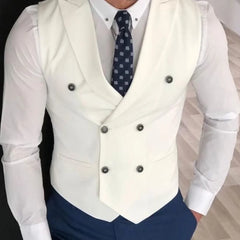 Threebooy Men Vest Ivory Double Button Solid With Lapel Waistcoat Suit For Wedding Birthday Banquet Office Business Work Men Suit Vest