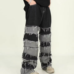 Threebooy Y2K Streetwear Baggy Stacked Jeans Pants Men Clothing Patchwork Straight Loose Long Trousers Pantalones Hombre