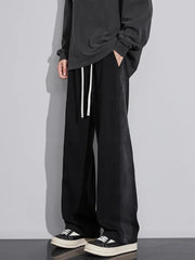 Threebooy New Men's Fashion Baggy Straight Casual Pants Classic Solid Color Streetwear Sweatpants Wide Leg Trousers Male Trendy Brand