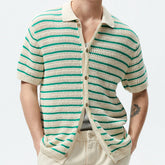 Threebooy Men's Polo Shirt Light Luxury Knitted Clothing Popular Vintage Striped Short Sleeve Fashion Leisure Hollow Out Knitwear M-3XL