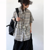 Threebooy Japanese Retro Blouse Loose Ethnic Short-sleeved Shirt Men Women Korean Summer Fashion High-end College Style Versatile Shirt