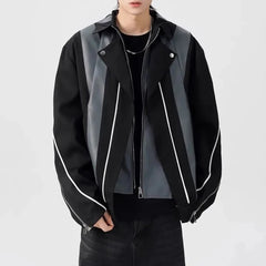 Threebooy Mens Leather Deconstruction Splicing Shoulder Pad Motorcycle Suit Leather Jacket Autumn Casual American Outfit Men's Clothing