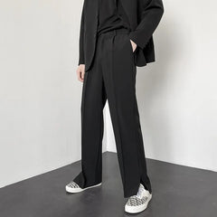 Threebooy New Fashion Suit Pants Men's Luxury Trousers with Split Cuffs Draped Straight Pants Casual Slim-fit Premium Elegant Dress Pants