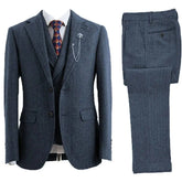 Threebooy Elegan 3 Pieces Men's Tweed Suit Peak Lapel Single Breasted Tuxedo Suits For Men Set Wedding Dresses