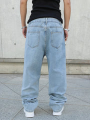 Threebooy Spring Autumn Men Baggy Jeans Oversize Straight Loose Casual Denim Trousers Solid Color Streetwear Fashion Y2k Wide Leg Pants