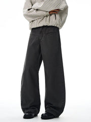 Threebooy 100% Cotton Wide-leg Jeans Men's Autumn Fashion Pocket Design Casual Trousers Loose American High Street Y2K Denim Pants