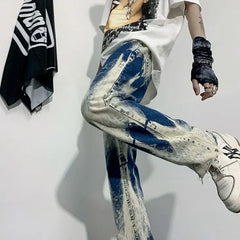 Threebooy Tie-dye Jeans Men Ins High Street Design Pants Trendy Brand Loose Straight Trousers