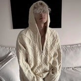 Threebooy American autumn and winter men and women trendy street personality cardigan hooded sweater couple loose casual knitted top y2k