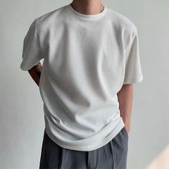 Threebooy Summer Clothing Men's Refinement Crew Neck Bottoming Shirt Solid Color Thin Cozy Leisure Loose Daily Short Sleeve T-Shirt
