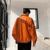 Threebooy Orange Men PU Leather Jacket Male Short Coats Spring Winter Zipped Oversized Vintage Streetwear Lapel Jackets