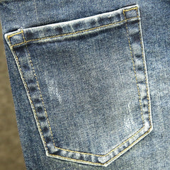 Threebooy Spring and Autumn New Fashion Trend Retro Printed Straight Leg Elastic Jeans For Men's Casual Slim Fit Sports High-Quality Jeans