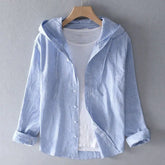 Threebooy Spring Summer New Hooded Long-sleeved Solid Color Linen Shirt Trendy Men's Thin Loose Youth Fashion Linen Sunscreen Shirt