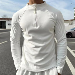 Threebooy Fashion Autumn Winter Sport Sweatshirts Men Solid Stand Collar Half Zipper Out Streetwear Motion Run Long Sleeve Slim Hoodies