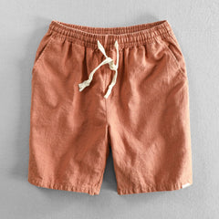 Threebooy Summer Cotton Linen Beach Shorts Pants For Men Casual Sold Color Loose Drawstring Cropped Youth Man Shorts Pants 6XL 5XL 4XL