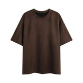 Threebooy Summer Short-sleeved T-shirt Men Oversized Casual Suede T Shirt Men Streetwear Loose Solid Color O-neck Tshirt Mens Top M-3XL