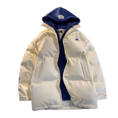 Threebooy Winter Fake Two-Piece Hooded Cotton-Padded Coat Style Loose PU Leather Cotton-Padded Coat