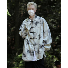 Threebooy Men's Tie-dye Long Sleeve Shirt Spring New Chinese Style Dial Buckle Stand Collar Loose Casual Han Tang Traditional Clothing