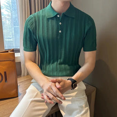 Threebooy New Trend Men Jacquarded Polo Shirt Leisure Luxury High Quality Knit Tops British Style Fashion Breathable Short Sleeve Knitwear