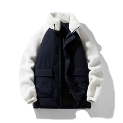 Threebooy Fashionable lamb wool cotton coat men's winter color blocked thick warm cotton coat cotton jacket jacket