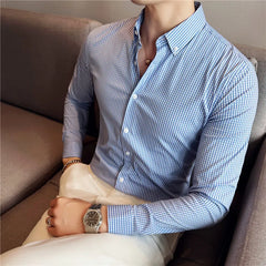 Threebooy Men Spring High Quality Business Long Sleeve Shirts/Male Slim Fit Fashion Plaid Office Dress Shirts Plus Size S-4XL