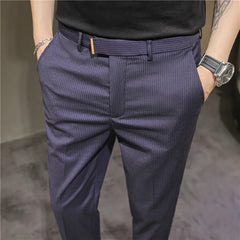 Threebooy New Brand Pants Men Pleated Pants Korean Fashion Ankle Length Streetwear Casual Pants Male Suit Stripe Trousers 28-38