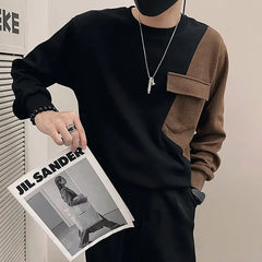 Threebooy Men Sweatshirt High-end Stitching Round Neck Trendy Brand Long-sleeved Bottoming Top
