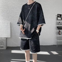 Threebooy T-shirt set men Men Printed Loose Fit Round Neck T-Shirt Elastic Waist Shorts Set Summer Casual Comfortable Beachwear Streetwear