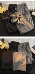 Threebooy Solid Color Straight Wide-leg Non-iron Trousers for Men's Retro Loose Droop Korean Style Suit Trousers