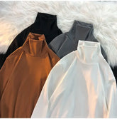 Turtleneck T-shirts Men Fashion Solid Teen Korean Style Ins Chic Loose All-match Casual Tops Basic Streetwear Students Youthful