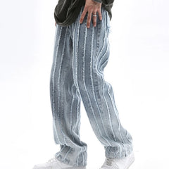 Threebooy Y2K Streetwear Striped Baggy Stacked Jeans Pants For Men Clothing Washed Blue Straight Loose Denim Trousers Pantaloni Uomo