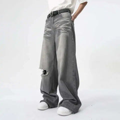 Threebooy Summer Men's Wear New Jeans Straight Wide Leg Denim Pants Casual Loose Contrast Color Male Bottoms Clothing 2025