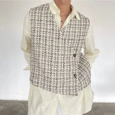 Threebooy Mens Autumn French Style Outer Plaid Vest New Fashion Elegant Retro Casual Loose Comfortable Simple Side Placket Short Vest