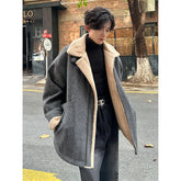 Threebooy Men Winter Berber Fleece Jacket Parka Coat Mens Multi-pockets Stand Collar Casual Thick Warm Jacket Man Khaki/Dark Gray