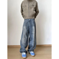 Threebooy Streetwear Loose Jeans Men New Korean Style Fashion Loose Straight Wide Leg Pants Men's Brand Clothing baggy jeans hot