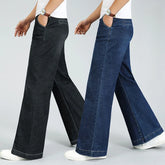 Threebooy Autumn Winter New High Street Men Thick High Waist Flare Jeans Loose Washed Comfortable All-match Elastic Jeans Straight Pants