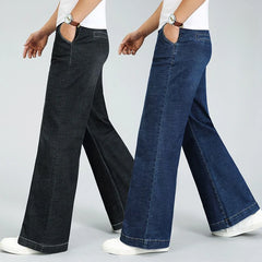 Threebooy Autumn Winter New High Street Men Thick High Waist Flare Jeans Loose Washed Comfortable All-match Elastic Jeans Straight Pants