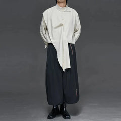 Threebooy Mens Shirt Scarf Ribbon Decoration Shirt Autumn Streetwear Japanese Dark Style Campus Performance Long-Sleeve Top Men'S Clothing