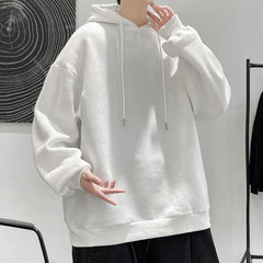 Threebooy Men's Multicolour Patternless Hooded Sweatshirt Korean Loose Large Size 5XL Casual Long Sleeve Top Simple Unisex Style T-Shirt
