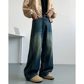 Threebooy Winter Nostalgic Blue Jeans Men Chic Patchwork Loose Casual Denim Pants Wide Leg Male Straight Mopping Trouser Streetwear