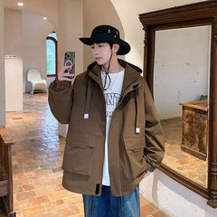 Threebooy Outdoor jacket Streetwear Coffee Cargo Jacket Men Women Spring Harajuku Coat Korean Fashion Big Pocket Loose Casual 4Colors