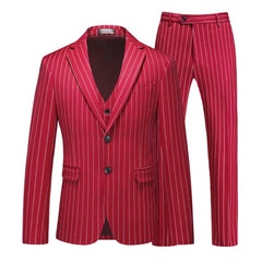 Threebooy High-quality, fashionable, stylish and versatile striped men's stand, slimming and fashionable plus-size suit three-piece set