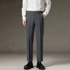 Threebooy Men's Nine-point Trousers Autumn Winter Plus Velvet Drape Slim Feet Business Anti-wrinkle No Ironing Casual Suit Trousers