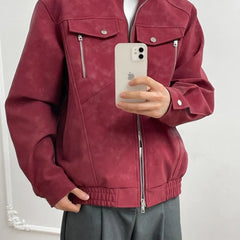 Threebooy Short Spring Stand Collar Loose Sleeve Top American High-end Neutral Versatile PU Leather Jacket Fashion Trendy Design Jacket