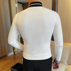 Threebooy Autumn Winter Men's Mock Neck Long Sleeved T-shirt Slim Fit Elastic Solid Color Base Shirt Versatile Casual Business T-shirts